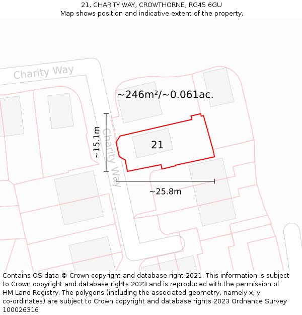 21, CHARITY WAY, CROWTHORNE, RG45 6GU: Plot and title map