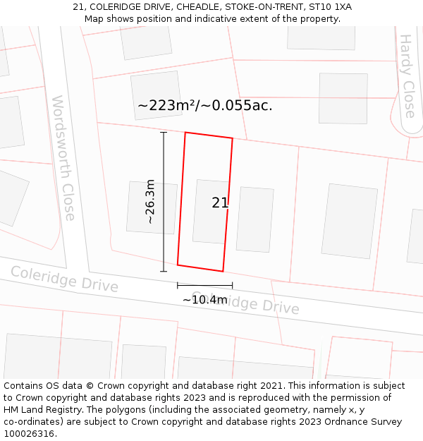 21, COLERIDGE DRIVE, CHEADLE, STOKE-ON-TRENT, ST10 1XA: Plot and title map