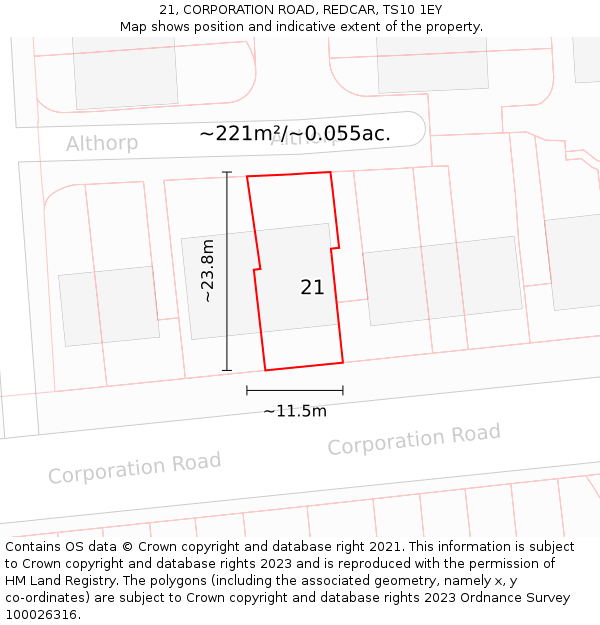 21, CORPORATION ROAD, REDCAR, TS10 1EY: Plot and title map