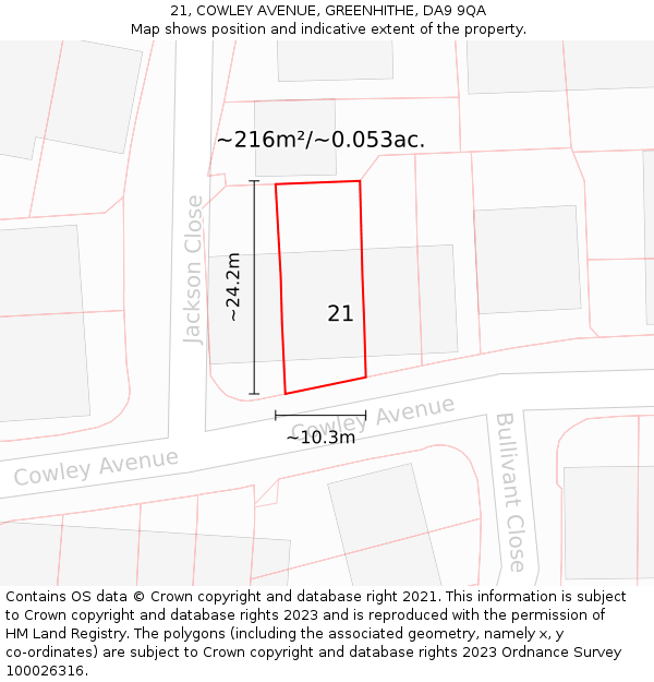 21, COWLEY AVENUE, GREENHITHE, DA9 9QA: Plot and title map