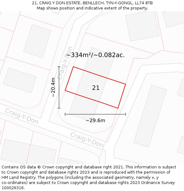 21, CRAIG Y DON ESTATE, BENLLECH, TYN-Y-GONGL, LL74 8TB: Plot and title map