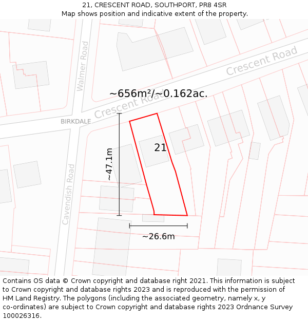 21, CRESCENT ROAD, SOUTHPORT, PR8 4SR: Plot and title map