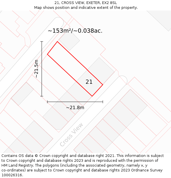 21, CROSS VIEW, EXETER, EX2 8SL: Plot and title map