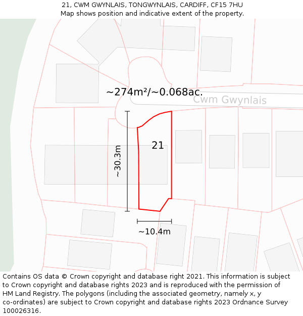 21, CWM GWYNLAIS, TONGWYNLAIS, CARDIFF, CF15 7HU: Plot and title map