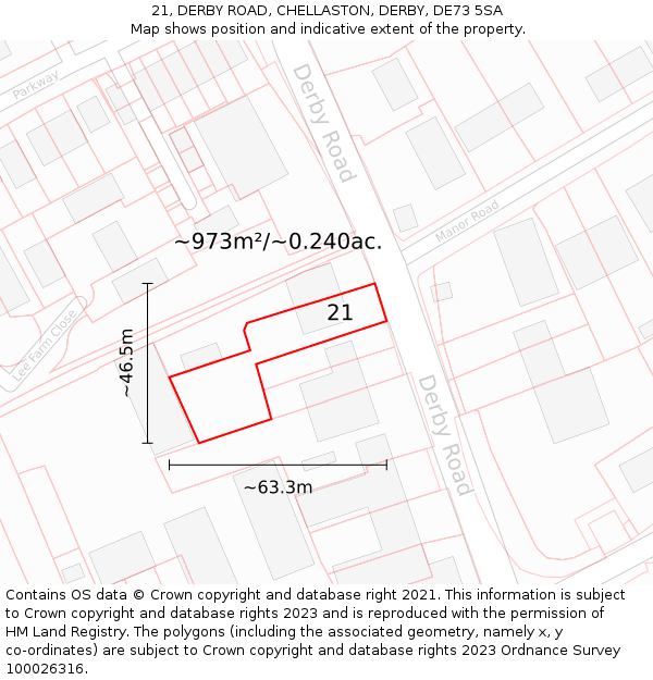 21, DERBY ROAD, CHELLASTON, DERBY, DE73 5SA: Plot and title map