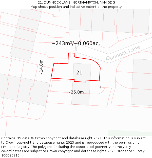 21, DUNNOCK LANE, NORTHAMPTON, NN4 5DG: Plot and title map