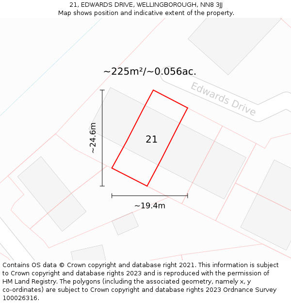 21, EDWARDS DRIVE, WELLINGBOROUGH, NN8 3JJ: Plot and title map