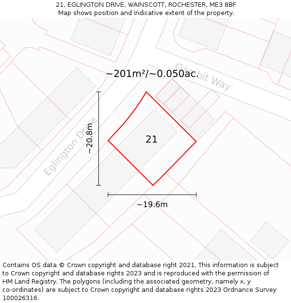 21, EGLINGTON DRIVE, WAINSCOTT, ROCHESTER, ME3 8BF: Plot and title map