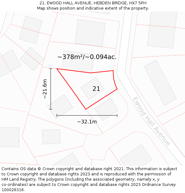 21, EWOOD HALL AVENUE, HEBDEN BRIDGE, HX7 5PH: Plot and title map