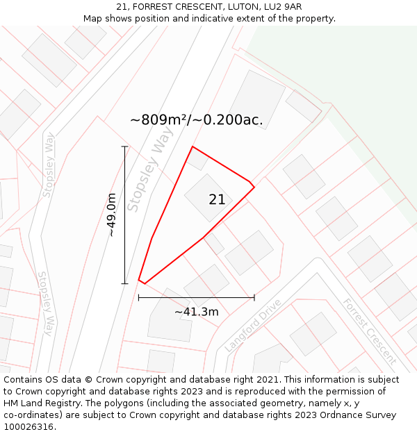 21, FORREST CRESCENT, LUTON, LU2 9AR: Plot and title map