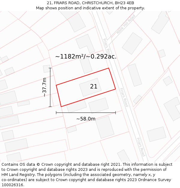 21, FRIARS ROAD, CHRISTCHURCH, BH23 4EB: Plot and title map