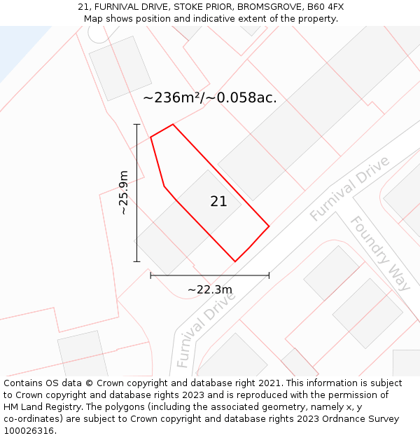 21, FURNIVAL DRIVE, STOKE PRIOR, BROMSGROVE, B60 4FX: Plot and title map