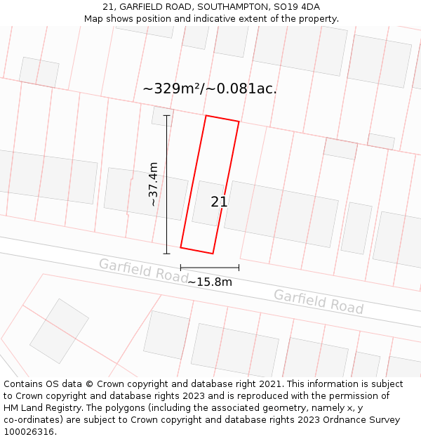 21, GARFIELD ROAD, SOUTHAMPTON, SO19 4DA: Plot and title map