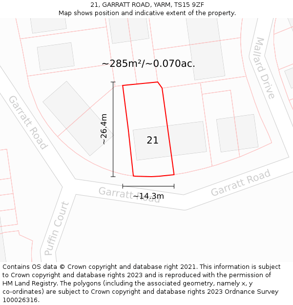 21, GARRATT ROAD, YARM, TS15 9ZF: Plot and title map