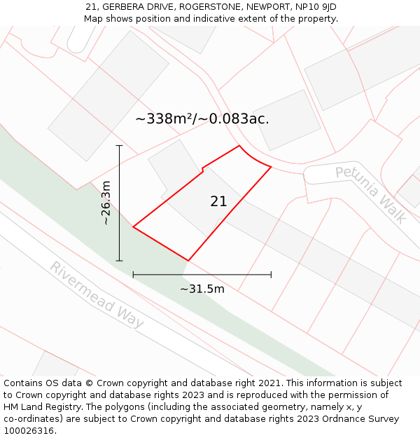 21, GERBERA DRIVE, ROGERSTONE, NEWPORT, NP10 9JD: Plot and title map