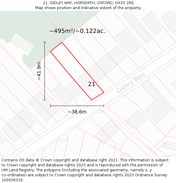 21, GIDLEY WAY, HORSPATH, OXFORD, OX33 1RQ: Plot and title map