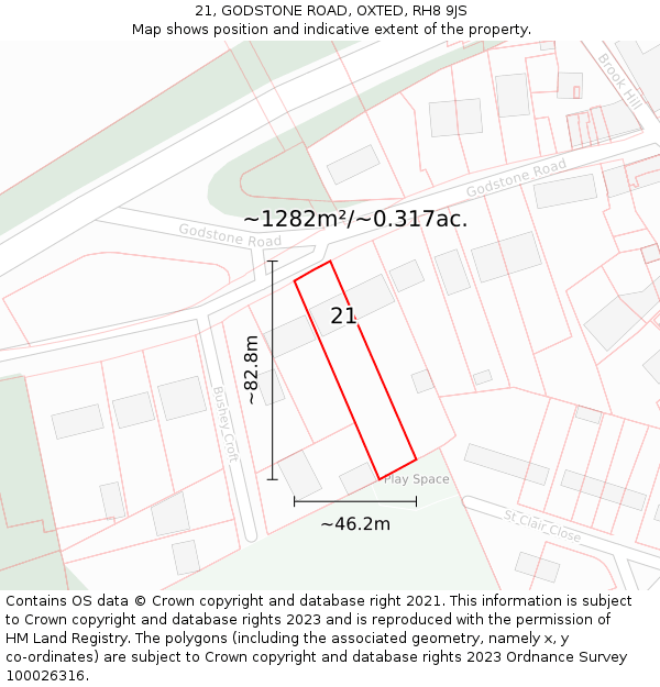 21, GODSTONE ROAD, OXTED, RH8 9JS: Plot and title map