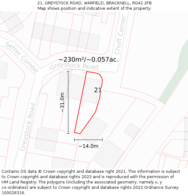 21, GREYSTOCK ROAD, WARFIELD, BRACKNELL, RG42 2FB: Plot and title map