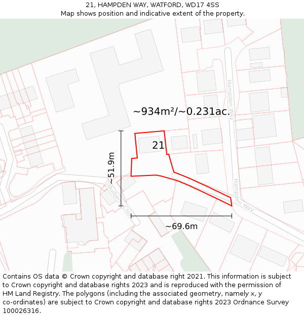 21, HAMPDEN WAY, WATFORD, WD17 4SS: Plot and title map