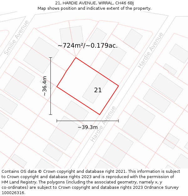 21, HARDIE AVENUE, WIRRAL, CH46 6BJ: Plot and title map