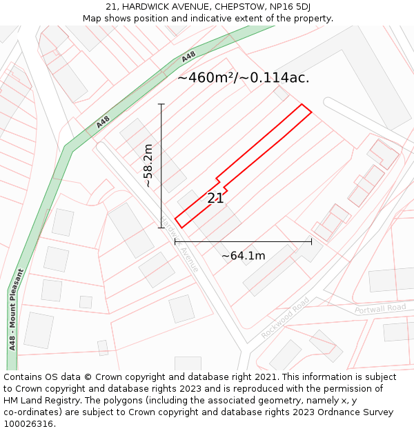 21, HARDWICK AVENUE, CHEPSTOW, NP16 5DJ: Plot and title map