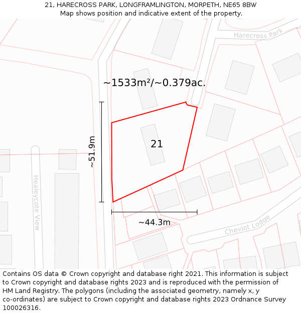 21, HARECROSS PARK, LONGFRAMLINGTON, MORPETH, NE65 8BW: Plot and title map