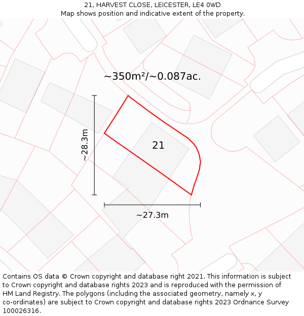 21, HARVEST CLOSE, LEICESTER, LE4 0WD: Plot and title map