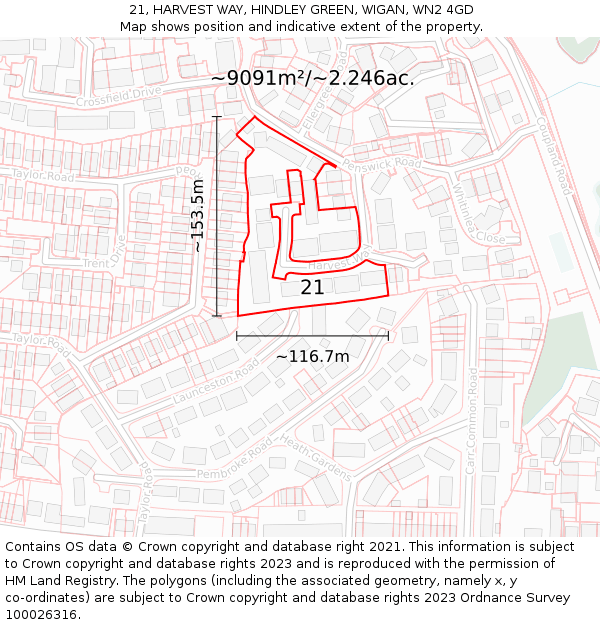 21, HARVEST WAY, HINDLEY GREEN, WIGAN, WN2 4GD: Plot and title map