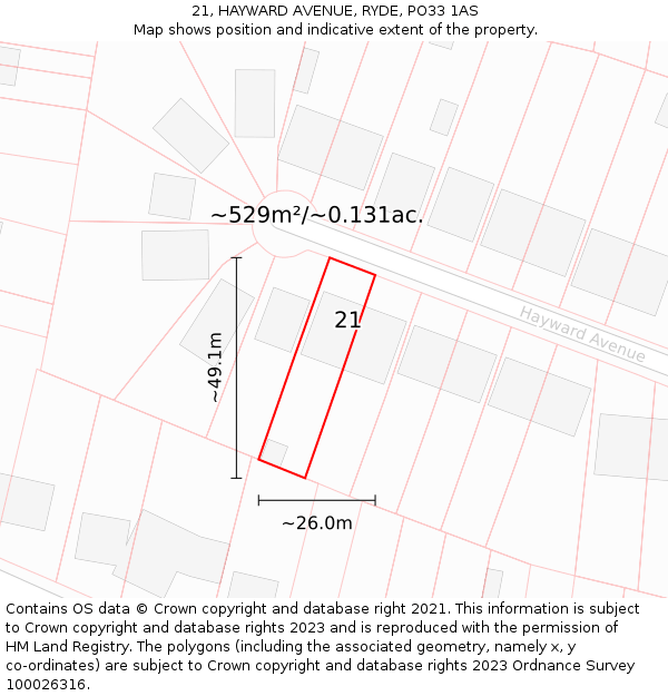 21, HAYWARD AVENUE, RYDE, PO33 1AS: Plot and title map