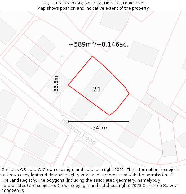 21, HELSTON ROAD, NAILSEA, BRISTOL, BS48 2UA: Plot and title map