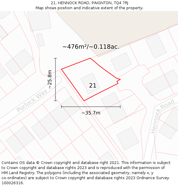 21, HENNOCK ROAD, PAIGNTON, TQ4 7RJ: Plot and title map