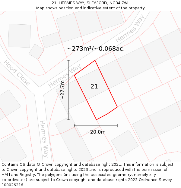 21, HERMES WAY, SLEAFORD, NG34 7WH: Plot and title map