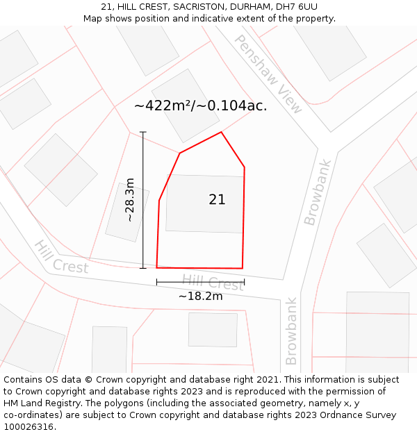 21, HILL CREST, SACRISTON, DURHAM, DH7 6UU: Plot and title map