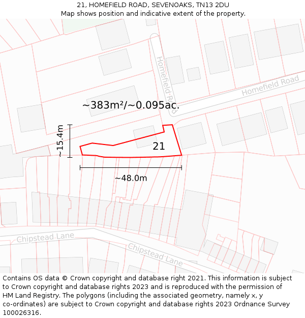 21, HOMEFIELD ROAD, SEVENOAKS, TN13 2DU: Plot and title map