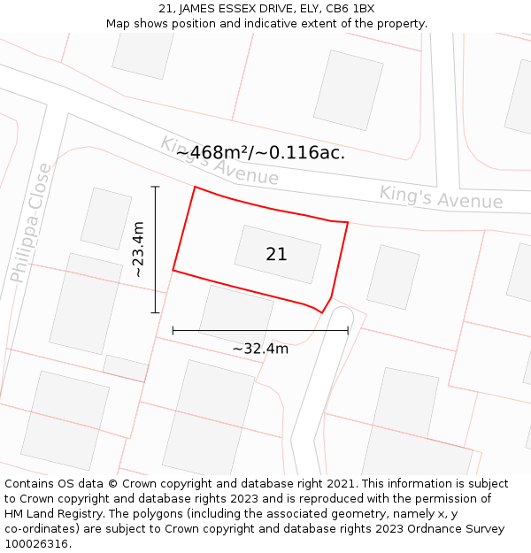 21, JAMES ESSEX DRIVE, ELY, CB6 1BX: Plot and title map