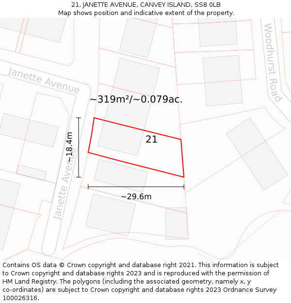 21, JANETTE AVENUE, CANVEY ISLAND, SS8 0LB: Plot and title map