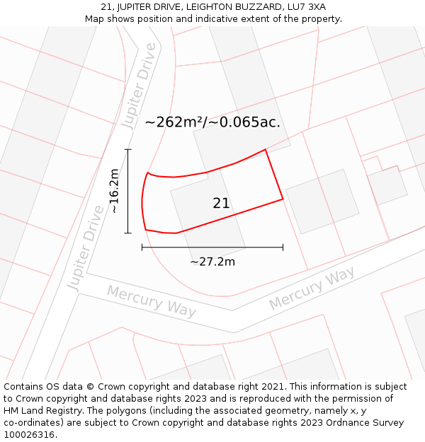 21, JUPITER DRIVE, LEIGHTON BUZZARD, LU7 3XA: Plot and title map