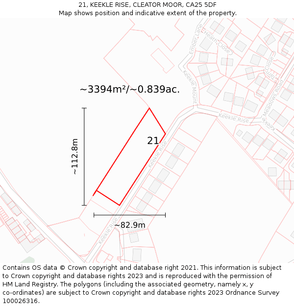 21, KEEKLE RISE, CLEATOR MOOR, CA25 5DF: Plot and title map