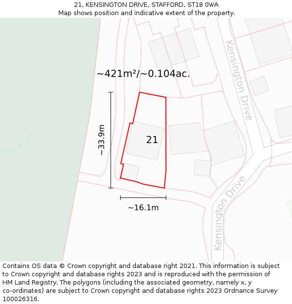 21, KENSINGTON DRIVE, STAFFORD, ST18 0WA: Plot and title map