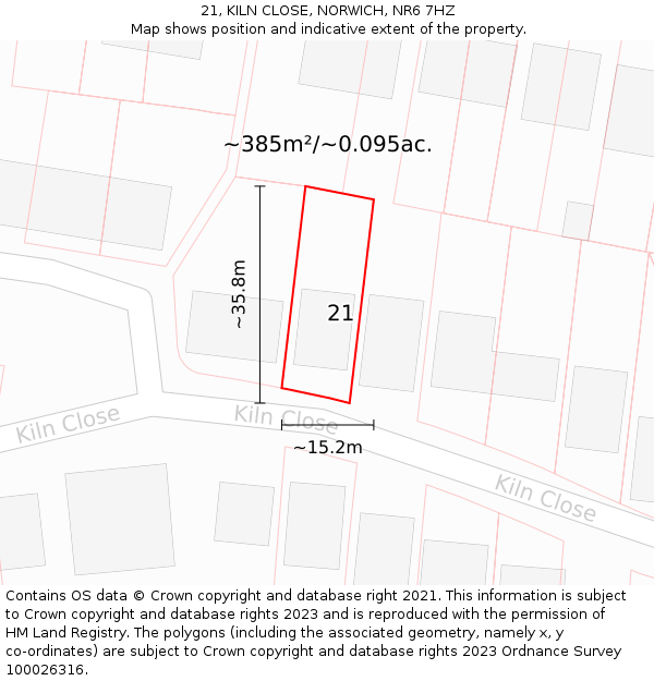 21, KILN CLOSE, NORWICH, NR6 7HZ: Plot and title map