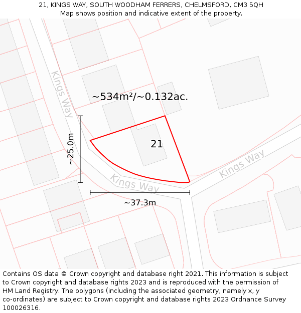 21, KINGS WAY, SOUTH WOODHAM FERRERS, CHELMSFORD, CM3 5QH: Plot and title map