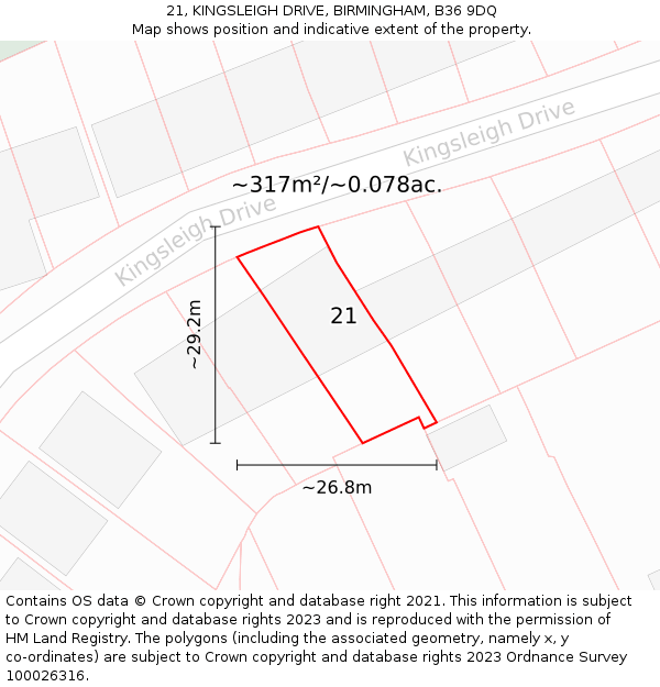 21, KINGSLEIGH DRIVE, BIRMINGHAM, B36 9DQ: Plot and title map