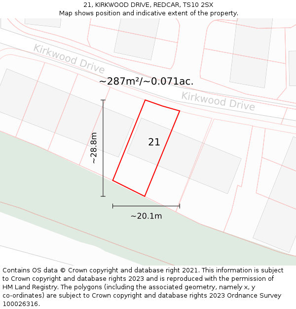 21, KIRKWOOD DRIVE, REDCAR, TS10 2SX: Plot and title map