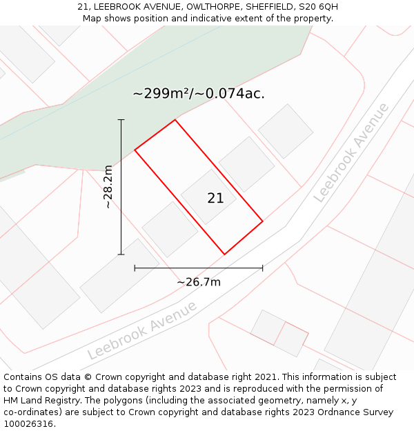 21, LEEBROOK AVENUE, OWLTHORPE, SHEFFIELD, S20 6QH: Plot and title map