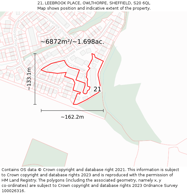 21, LEEBROOK PLACE, OWLTHORPE, SHEFFIELD, S20 6QL: Plot and title map