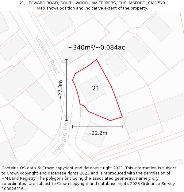 21, LEEWARD ROAD, SOUTH WOODHAM FERRERS, CHELMSFORD, CM3 5YR: Plot and title map