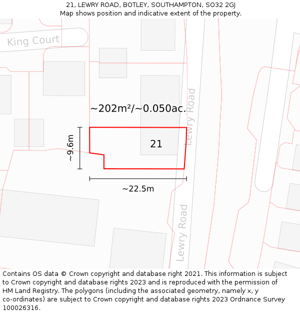 21, LEWRY ROAD, BOTLEY, SOUTHAMPTON, SO32 2GJ: Plot and title map