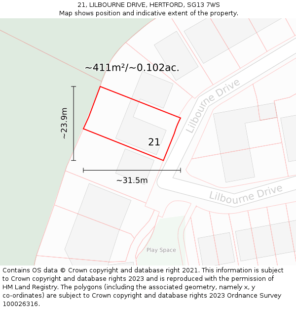 21, LILBOURNE DRIVE, HERTFORD, SG13 7WS: Plot and title map