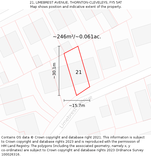 21, LIMEBREST AVENUE, THORNTON-CLEVELEYS, FY5 5AT: Plot and title map