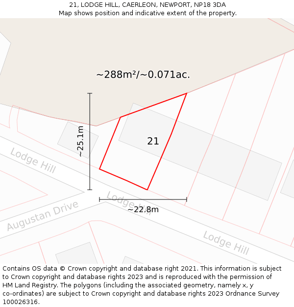 21, LODGE HILL, CAERLEON, NEWPORT, NP18 3DA: Plot and title map